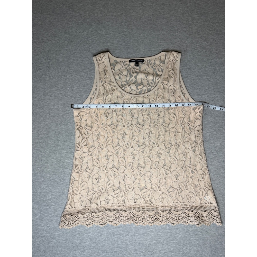 Cable & Gauge Womens XL Beige Floral Lace Sleeveless Shell Top Crochet Hem Tank - Picture 2 of 7